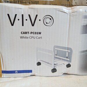 Open Box NEW White metal CPU cart by VIVO CART-PC01W, wheeled CPU caddie